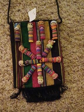 Handwoven Multicolor Tote Bag with Doll Embellishments